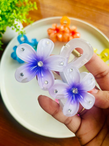 Hair Cuddles Sparkle Flower Hair Claw Clip for Women & Girls | Crystal Stone Studded Floral Clutcher | Daily Wear Strong Grip Hair Clamp