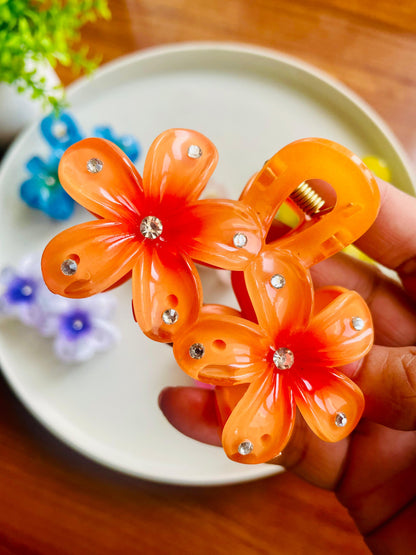 Hair Cuddles Sparkle Flower Hair Claw Clip for Women & Girls | Crystal Stone Studded Floral Clutcher | Daily Wear Strong Grip Hair Clamp
