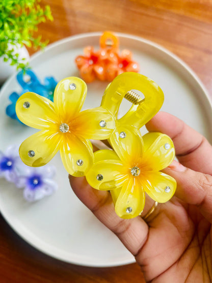 Hair Cuddles Sparkle Flower Hair Claw Clip for Women & Girls | Crystal Stone Studded Floral Clutcher | Daily Wear Strong Grip Hair Clamp