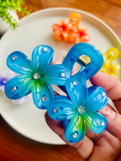 Hair Cuddles Sparkle Flower Hair Claw Clip for Women & Girls | Crystal Stone Studded Floral Clutcher | Daily Wear Strong Grip Hair Clamp