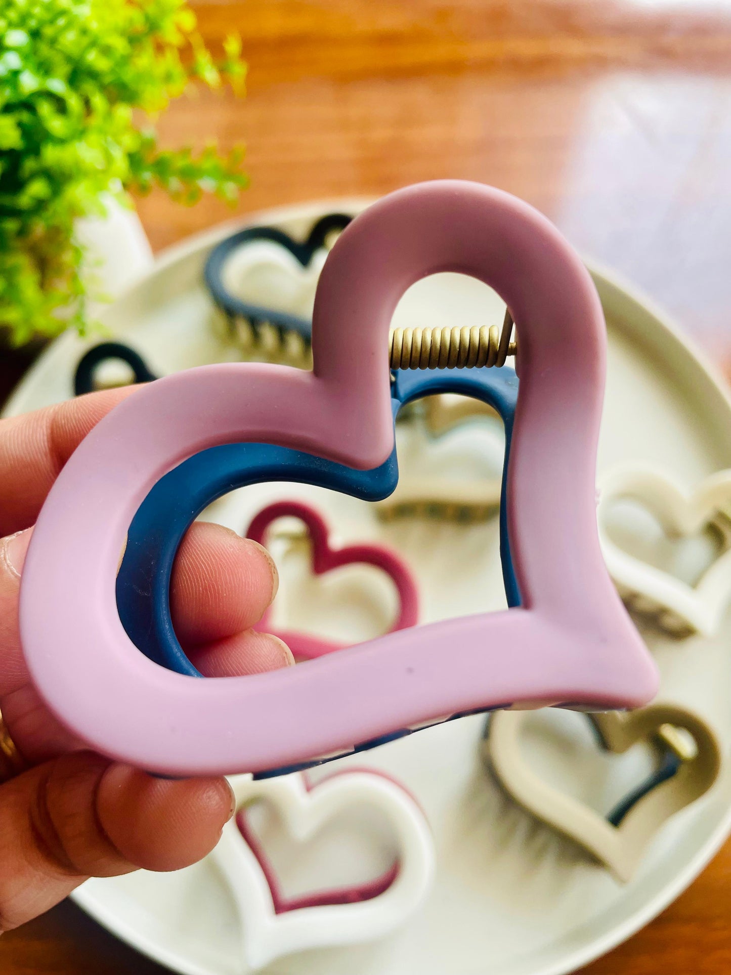 Hair Cuddles Heart Shape Dual Tone Hair Claw Clip for Women & Girls | Strong Grip Matte Finish Clutcher | Premium Trendy Hair Accessories