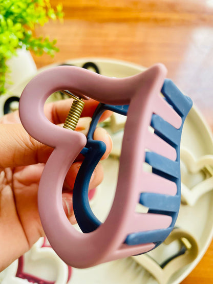 Hair Cuddles Heart Shape Dual Tone Hair Claw Clip for Women & Girls | Strong Grip Matte Finish Clutcher | Premium Trendy Hair Accessories