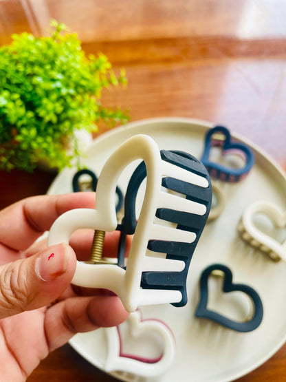 Hair Cuddles Heart Shape Dual Tone Hair Claw Clip for Women & Girls | Strong Grip Matte Finish Clutcher | Premium Trendy Hair Accessories