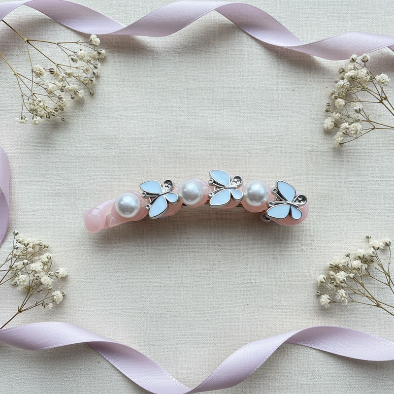 Pearl Butterfly Banana Hair Clip