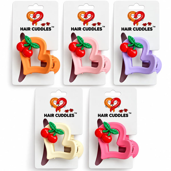 Cherry Heart Hair Claw Clip 4 × 4 cm Approx. – Cute Fruit Hair Accessory | Hair Cuddles™