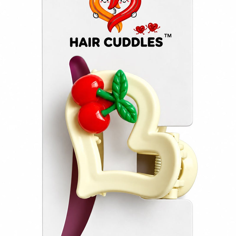 Cherry Heart Hair Claw Clip 4 × 4 cm Approx. – Cute Fruit Hair Accessory | Hair Cuddles™