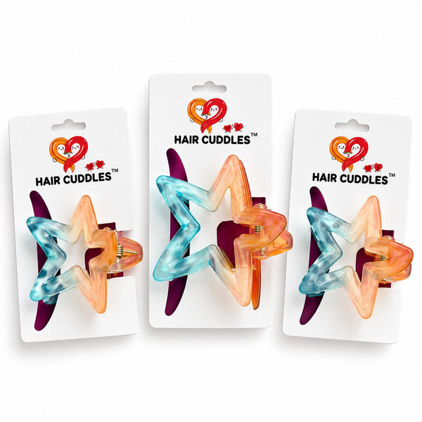 Star Hair Claw Combo – 1 Big & 2 Small Star Clips | 7 Color Combinations
