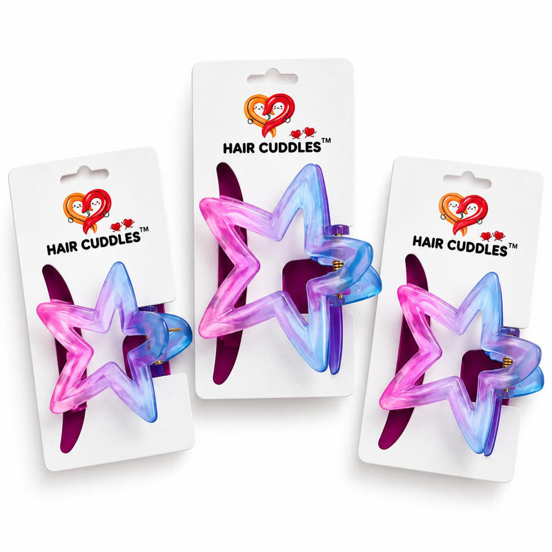 Star Hair Claw Combo – 1 Big & 2 Small Star Clips | 7 Color Combinations