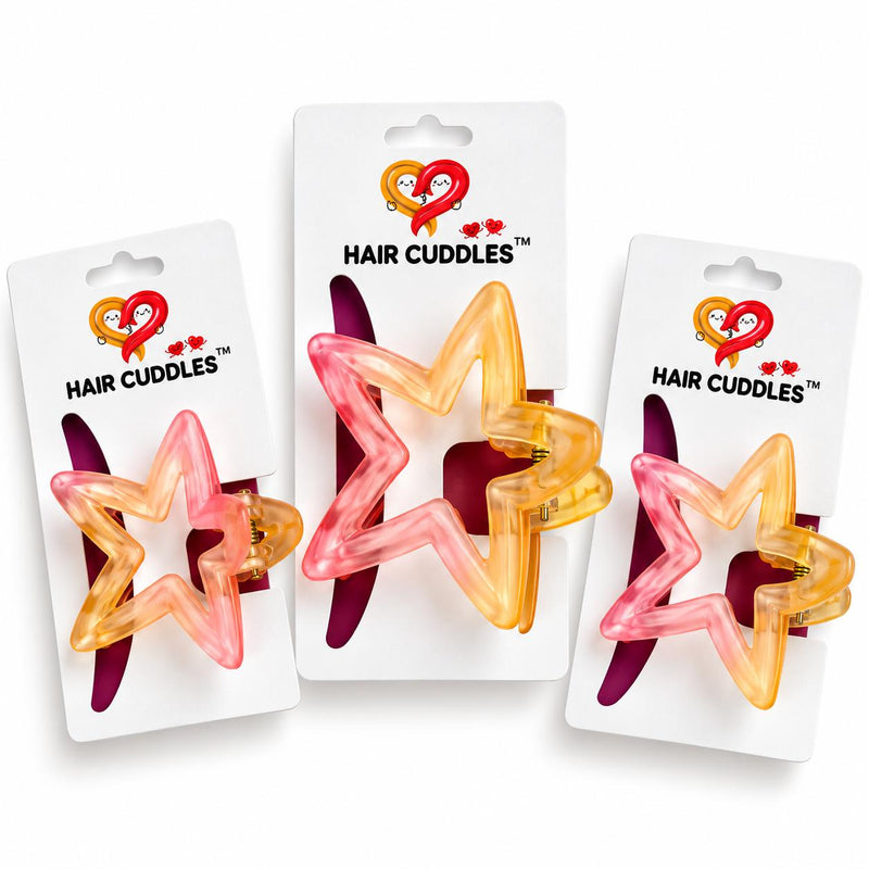 Star Hair Claw Combo – 1 Big & 2 Small Star Clips | 7 Color Combinations