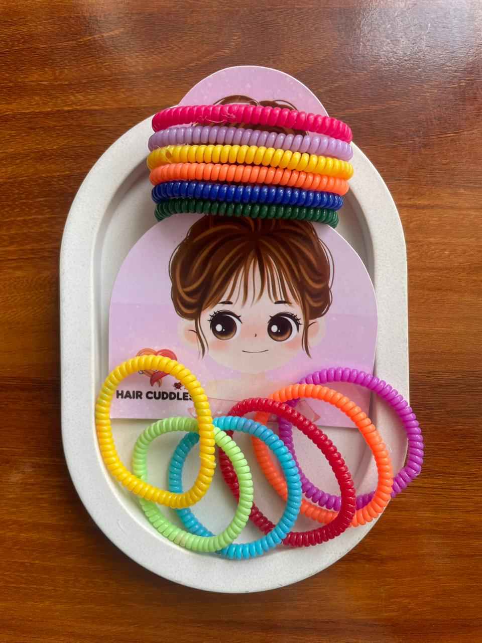 Spiral Hair Rubber Bands for Women & Girls | Telephone Wire Coil Hair Ties | Pack of 12
