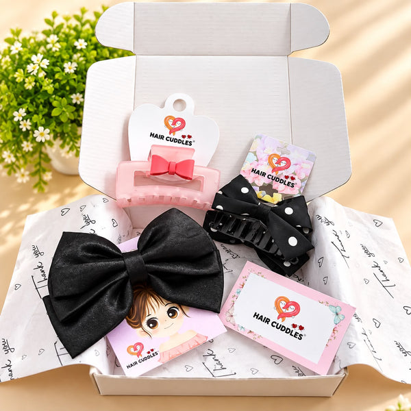 Elegant Bow Hair Accessories Combo – 3 Piece Set