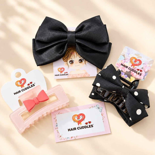 Elegant Bow Hair Accessories Combo – 3 Piece Set