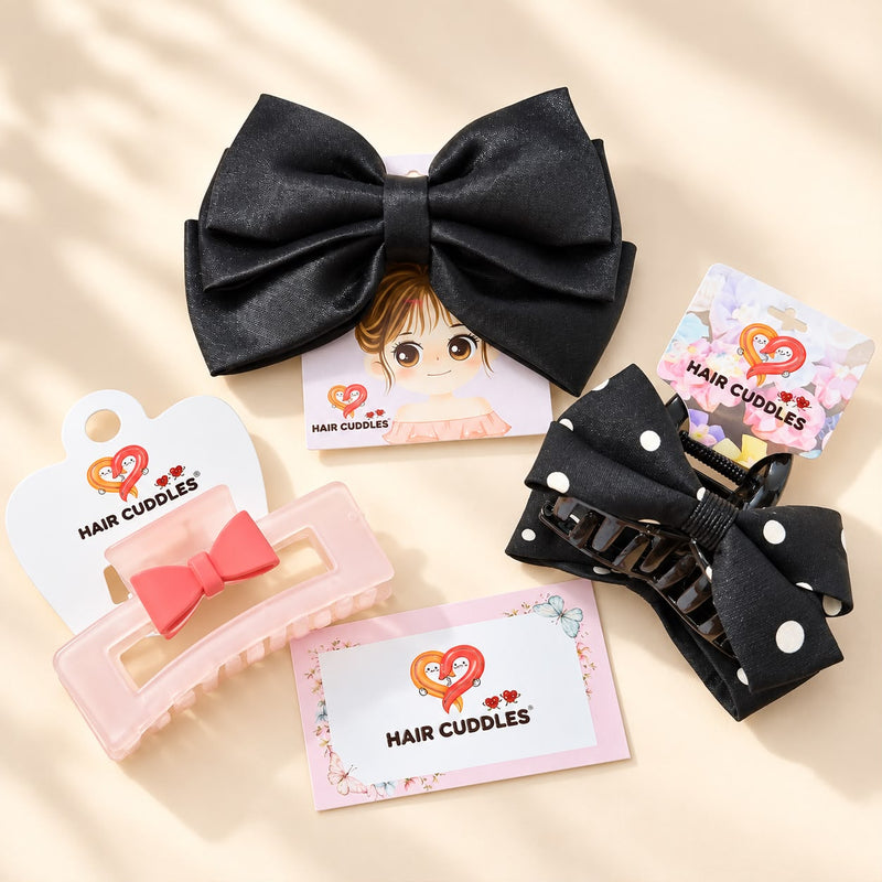 Elegant Bow Hair Accessories Combo – 3 Piece Set