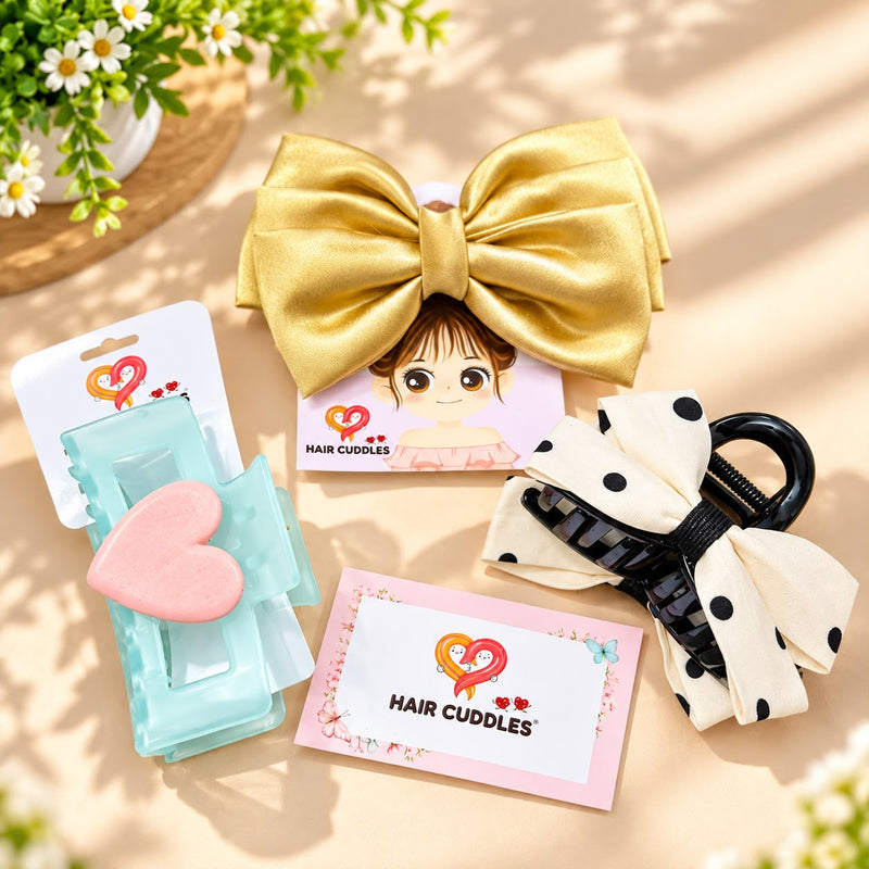 Luxury Bow Hair Accessories Combo – 3 Piece Set