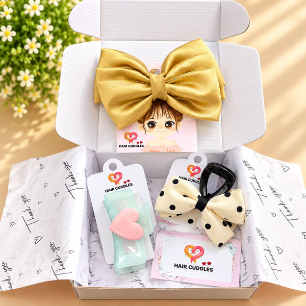 Luxury Bow Hair Accessories Combo – 3 Piece Set
