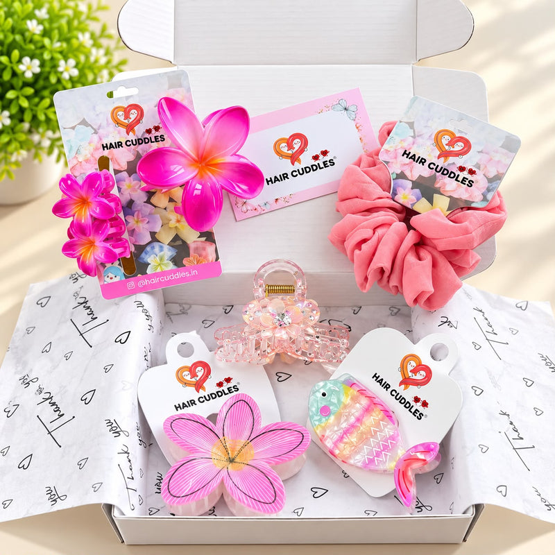 Tropical Floral Hair Accessories Combo – 7 Piece Set