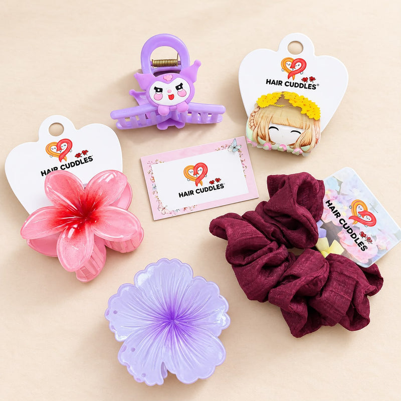 Cute Floral Hair Accessories Combo – 5 Piece Set