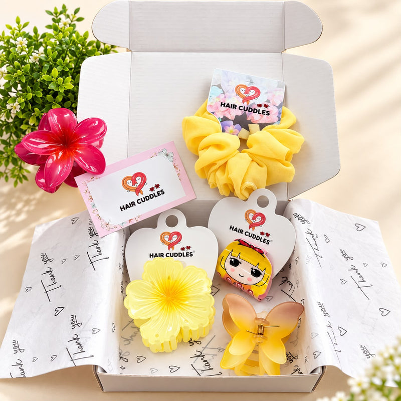 Sunshine Floral Hair Accessories Combo – 5 Piece Set