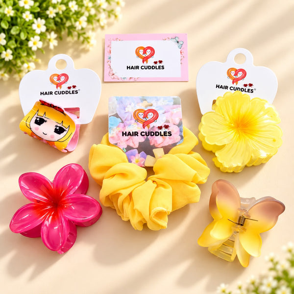 Sunshine Floral Hair Accessories Combo – 5 Piece Set