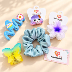 Pastel Blue & Floral Hair Accessories Combo – 5 Piece Set