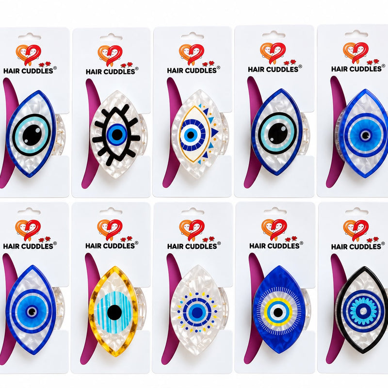 Evil Eye Hair Claw Clips – 5 × 3 cm | 10 Assorted Designs | Hair Cuddles™
