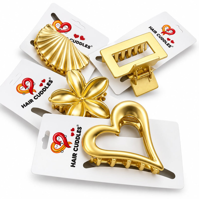 Premium Matte Gold Metal Hair Claw Clips (Medium Size)