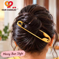 Gold Safety Pin Hair Pin for Women – Stylish Bun & Updo Hair Accessory (Approx. 10*3Cm) | Hair Cuddles™