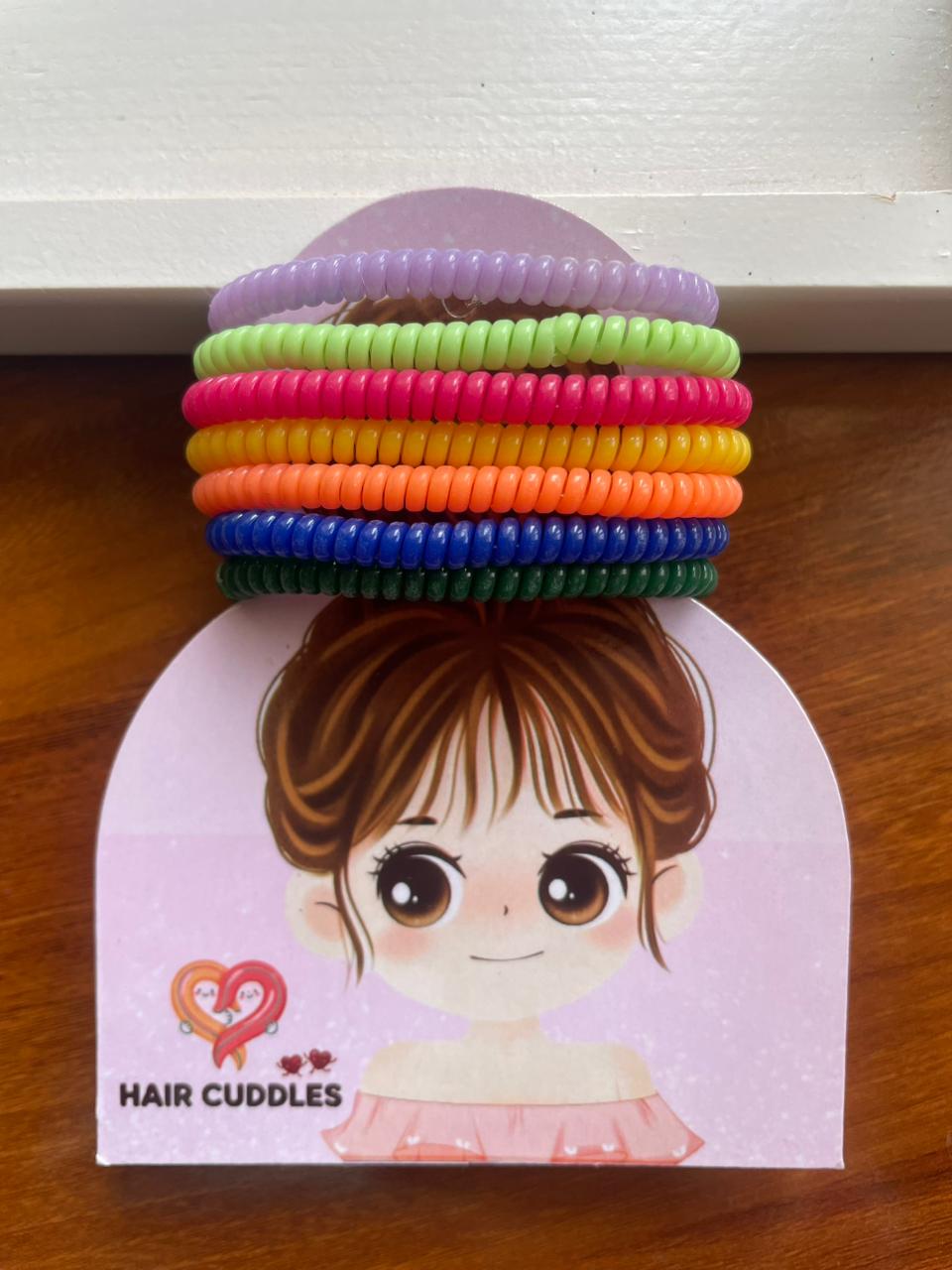 Hair Cuddles Spiral Hair Rubber Bands for Women & Girls | Telephone Wire Coil Hair Ties | Pack of 12 Strong Grip Non-Slip Hair Bands (Random Colors)