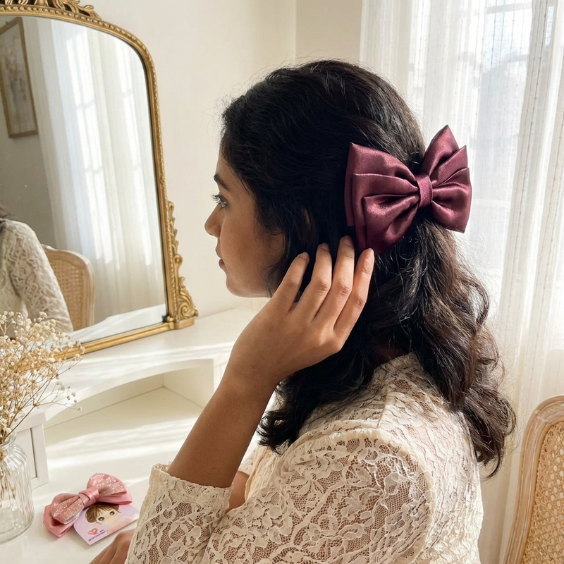 Satin Hair Bow Clip Set