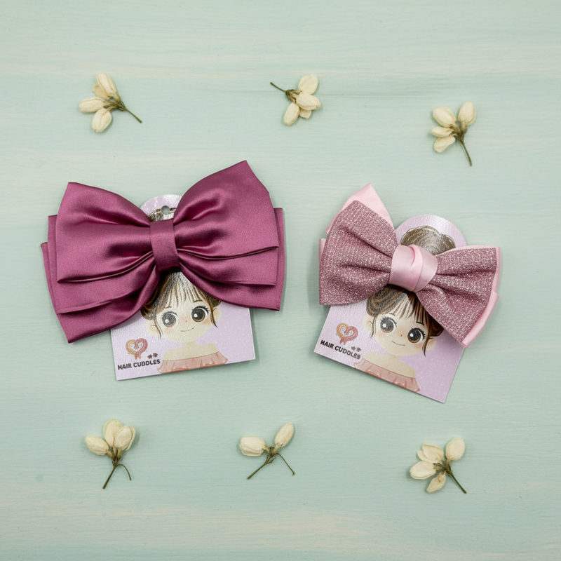 Satin Hair Bow Clip Set