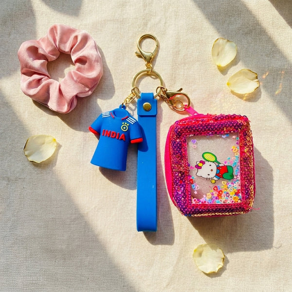 Keychain Set – Cricket Lover Boy & Cute Pouch Girl