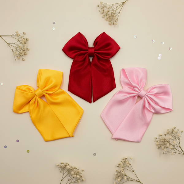 Satin Hair Bow Clip (Set of 3)
