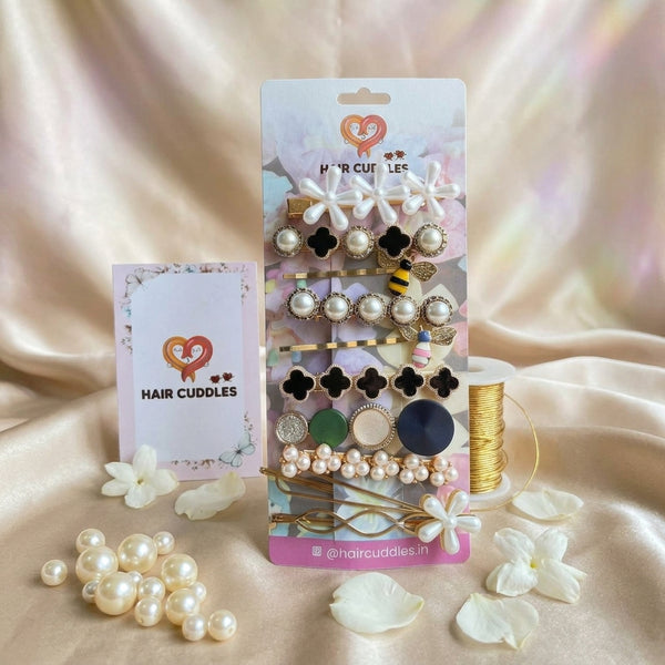 Pearl & Designer Hair Clip Set for Women & Girls (Set of 10)