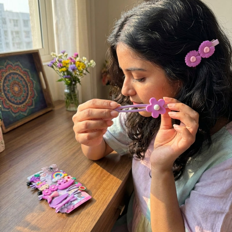 Cute Purple Hair Clip Set for Girls (Set of 14)
