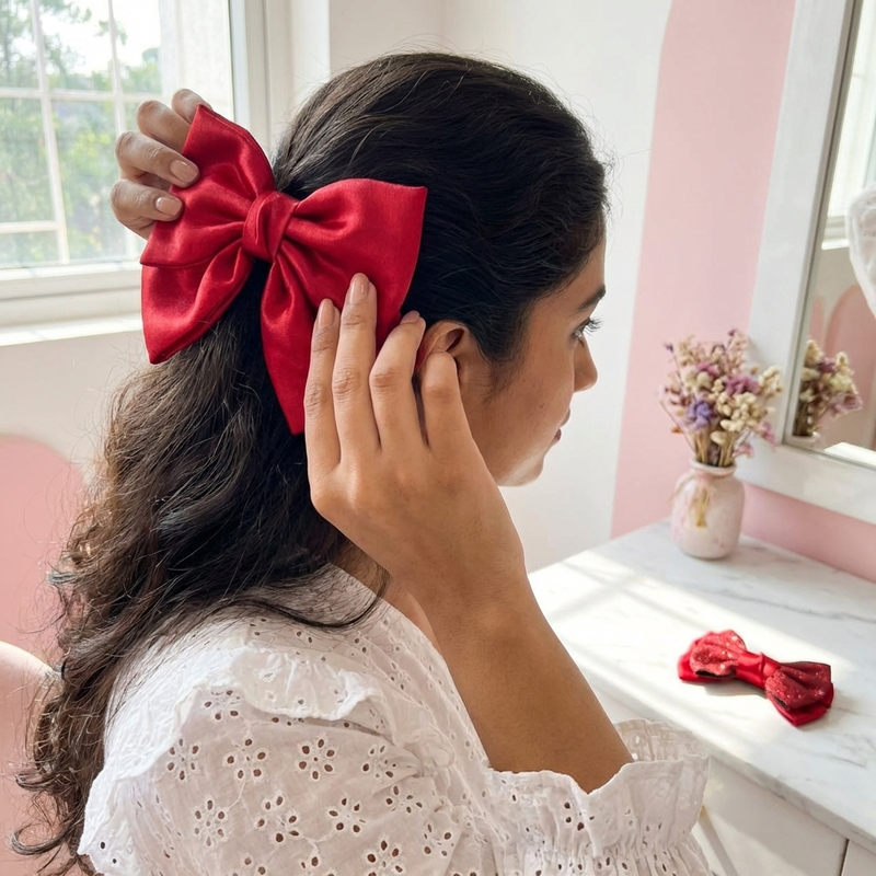 Satin Hair Bow Clip Set