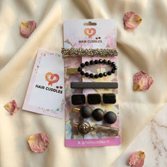 Black & Gold Hair Clip Set for Women & Girls (Set of 6)