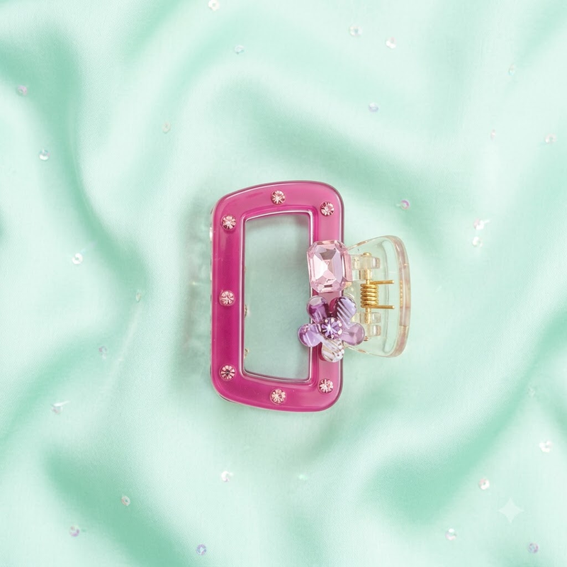 Premium Rectangle Hair Claw Clip – Stylish Rhinestone Floral Design (Med Size)