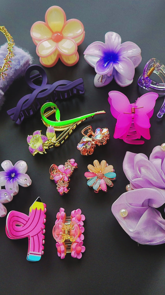 Hair Cuddles Premium Hair Claw Clip Combo with Hairband, Floral & Butterfly Designs Stylish Clutcher Set for Women & Girls (Set of 18)