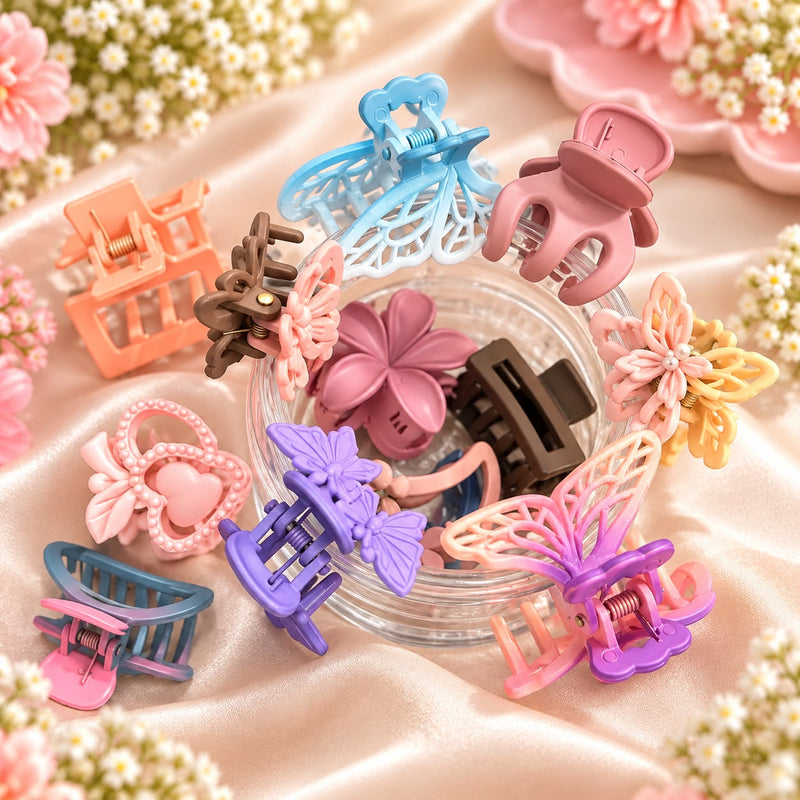 Pack of 12 Mini Hair Claw Clips (Random)