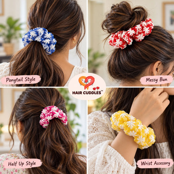 Floral Mesh Scrunchies for Women & Girls | Hair Cuddles™
