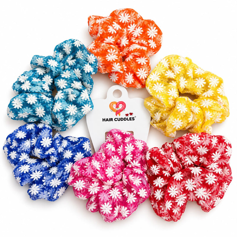 Floral Mesh Scrunchies for Women & Girls | Hair Cuddles™