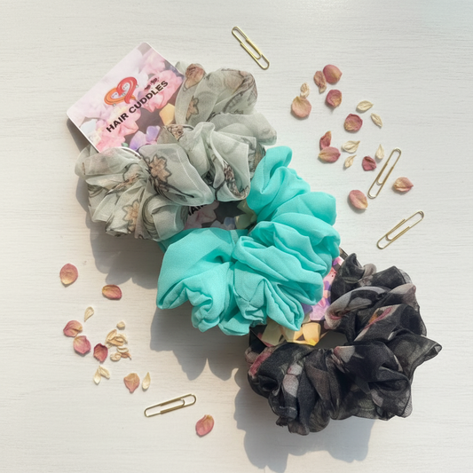 Floral Chiffon Scrunchies Set