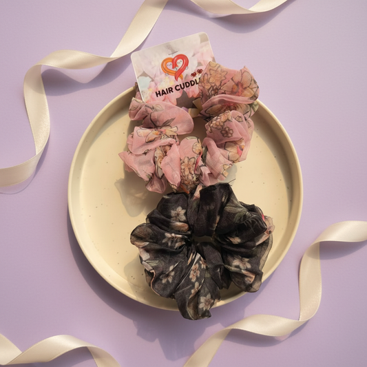 Floral Chiffon Scrunchies Set