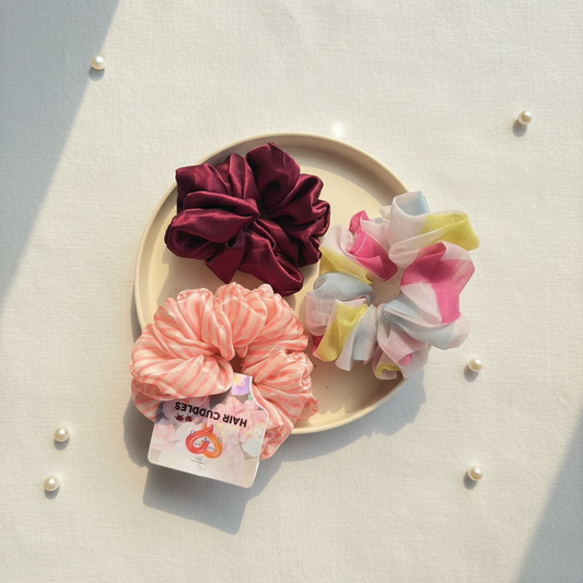 Premium Satin & Chiffon Scrunchies Set